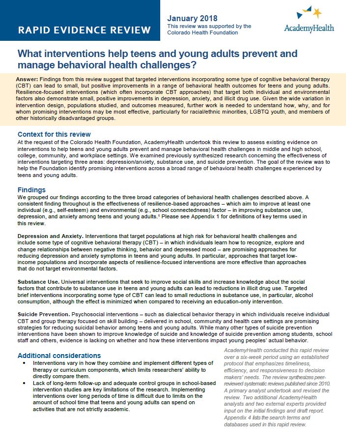 Rapid Evidence Review Behavioral Health