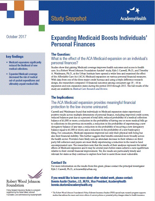 Study Snapshot: Expanding Medicaid Boosts Individuals’ Personal Finances