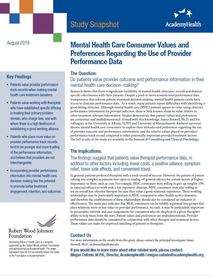 Mental Health Care Consumer Values and Preferences Regarding the Use of Provider Performance Data 
