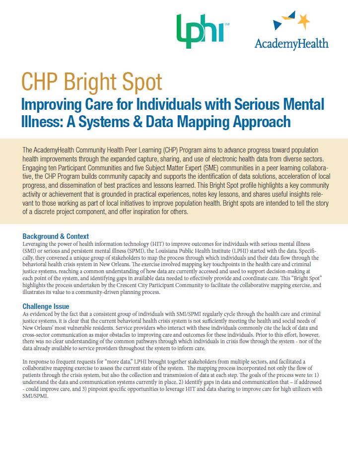 Improving Care for Individuals with Serious Mental Illness - A Systems & Data Mapping Approach