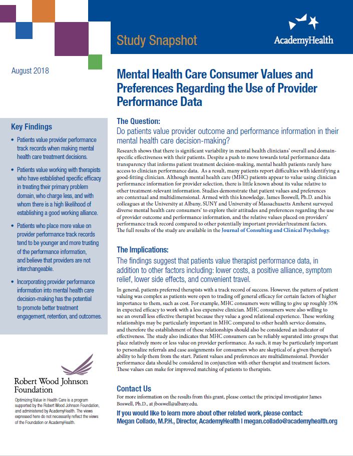 Mental Health Care Consumer Values and Preferences Regarding the Use of Provider Performance Data