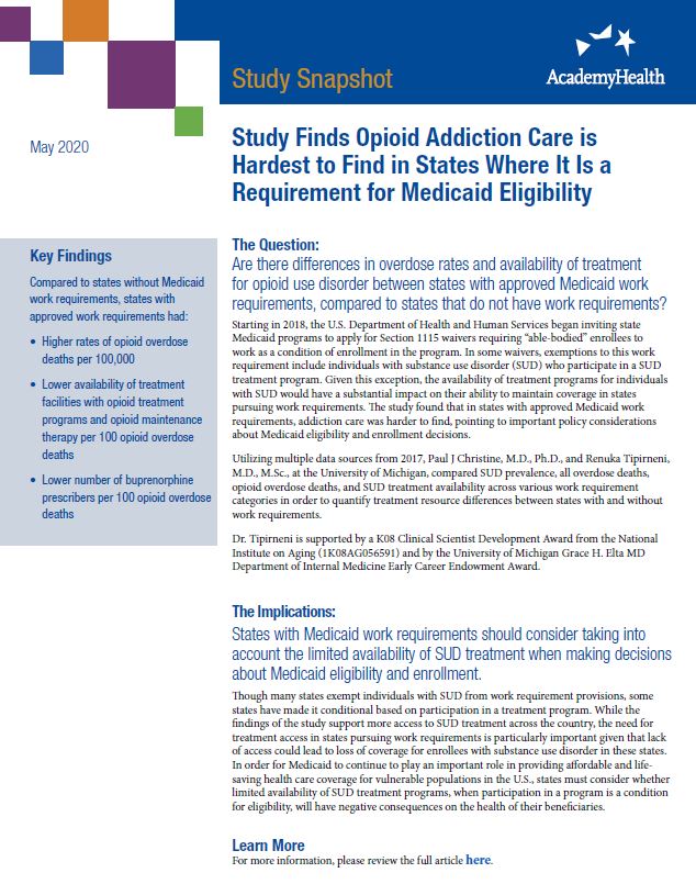 OUD Treatment in States with Approved Medicaid Work Requirements