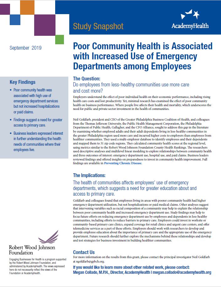 Poor Community Health is Associated with Increased Use of Emergency Departments among Employees