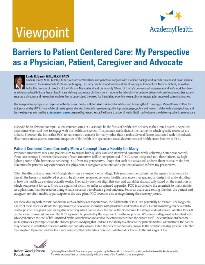 Barriers to Patient Centered Care: My Perspective as a Physician, Patient, Caregiver and Advocate